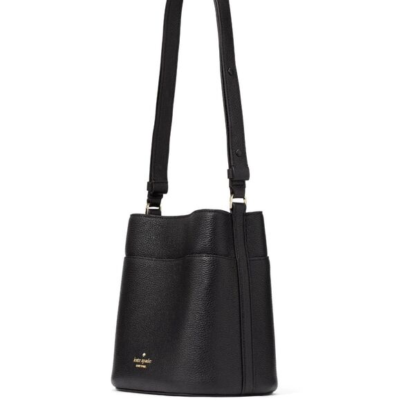 New Kate Spade Leila Small Bucket Bag Pebbled Leather Black - Picture 5 of 5